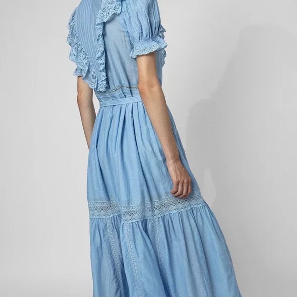 Zadig & Voltaire Blue Lace Ruffle Maxi Dress | Boho Cottage-core SZ S NWT! - Picture 2 of 13